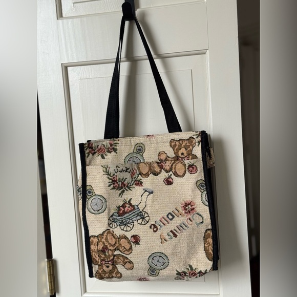 Vintage Bovano USA tapestry country teddy bear tote bag - Picture 2 of 3